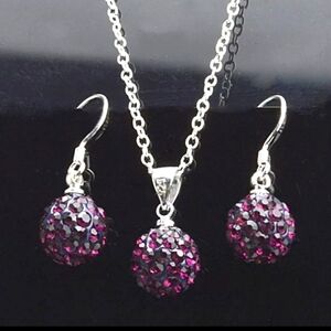 Necklace and earrings sterling silver Austria crystal  dark burgund NWT